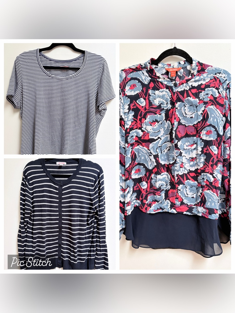 XL Joe Fresh Bundle Nautical Cardigan/ Striped Tee/ Floral Blouse